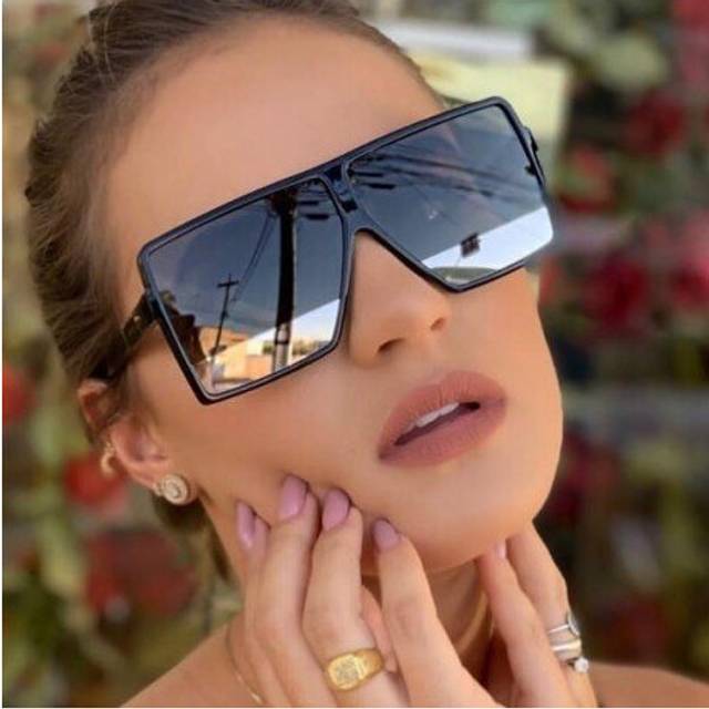 (Light Brown0376) QPeClou Black Square Oversized Sunglasses Women Big Frame Colorful Sun Glasses Men Mirror Oculos Unisex Gradient Hip Hop Shades