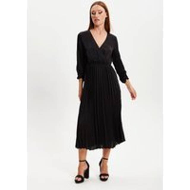 Womens Black Midi Dress With Pleat Details - 12