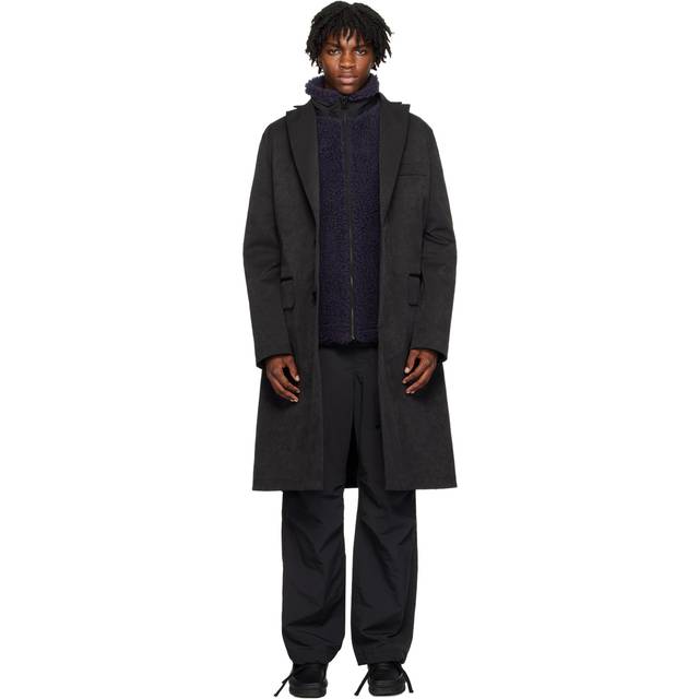 sacai Black Mix Faux-Suede Coat - 001 BLACK - 4