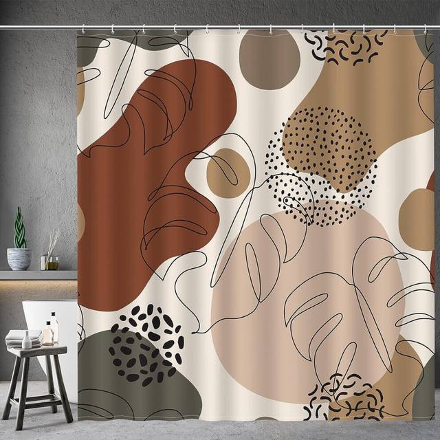 "Boho Shower Curtain Modern Abstract Art Minimalist Plant Leaves Pattern Bohemian Shower Curtain Set with 12 Hooks, 72x72"""