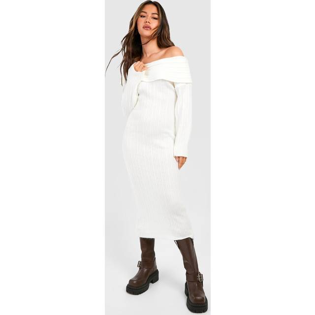 Womens Off The Shoulder Jumper Dress - Cream - M/L, Cream