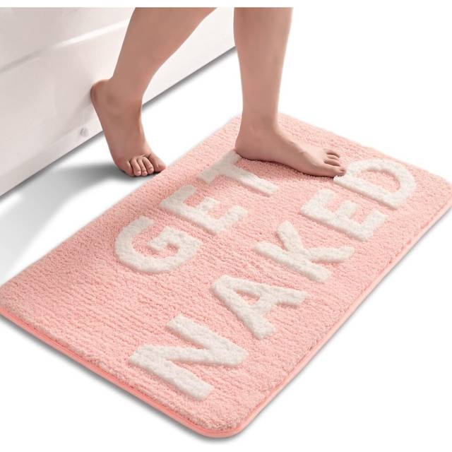 Bath mat Cute pink and white bathroom rug Fun non-slip bathtub decorative mat Ultra-absorbent floor rug Machine washable Suitable-40.64 cm x 60.96 cm