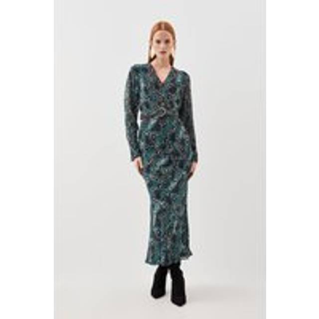 Printed Georgette Woven Maxi Dress With Scarf Detail - Snake