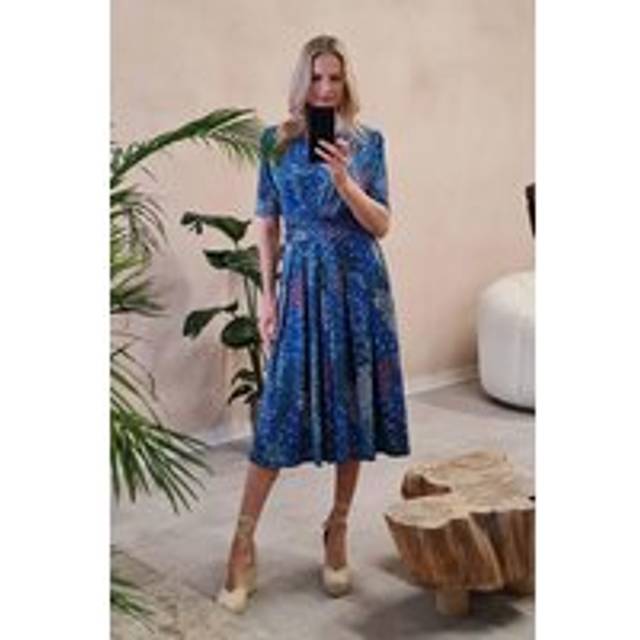 Izabel London Peacock Print Wrap Front Dress - Blue