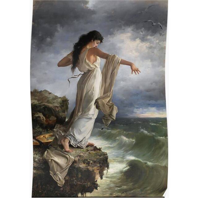 Posters Sappho Greek poet Death of Sappho by Miguel Carbonell Selva 16x20 inch or 20x20 inch Wall Art Soccer Print