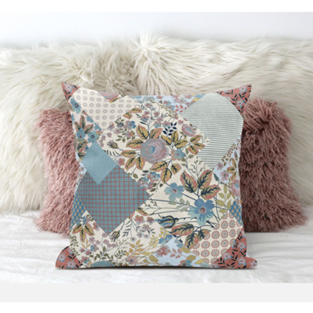 Arizona Floral Patches Suede Blown and Closed Pillow by Amrita Sen in Brown Pink
