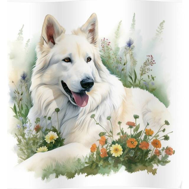 Posters Watercolor flowers - White Swiss Shepherd 16x20 inch or 20x20 inch Wall Art Soccer Print