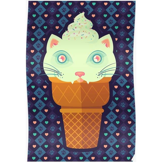 Posters Strawberry-Mint Cat 16x20 inch or 20x20 inch Wall Art Soccer Print