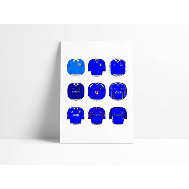 "Poster Portsmouth Classic Football Kits Print Wall Art Picture 16x20"" or 20x20 inch"