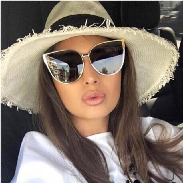(C6 Gold Tea) TESIA Oversized Cat Eye Sunglasses Women Brand Designer Korean Style Quality Sun Shade Lunette T863