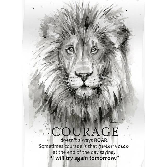 Posters Courage Quote Lion Motivational Watercolor 16x20 inch or 20x20 inch Wall Art Soccer Print
