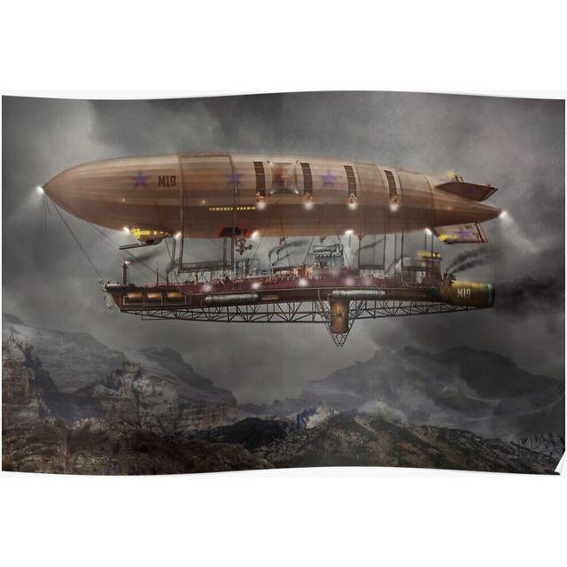 Posters Steampunk - Blimp - Airship Maximus 16x20 inch or 20x20 inch Wall Art Soccer Print