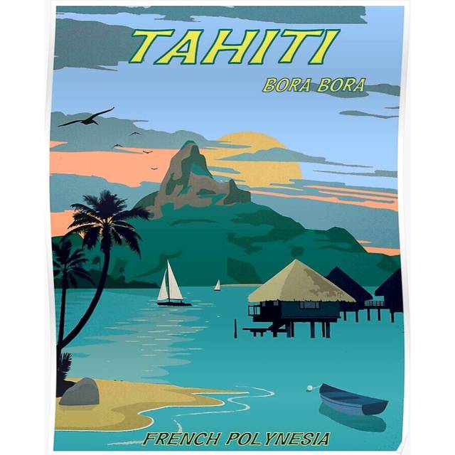 Posters TAHITI : Vintage Travel to Bora Bora Advertising Print 16x20 inch or 20x20 inch Wall Art Soccer Print