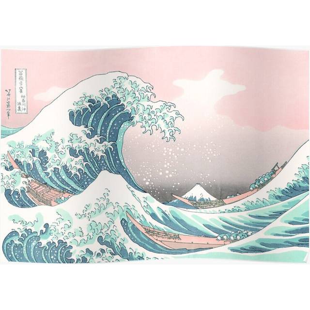 Posters The Great Wave off Kanagawa - Hokusai - Pastelk Color 16x20 inch or 20x20 inch Wall Art Soccer Print