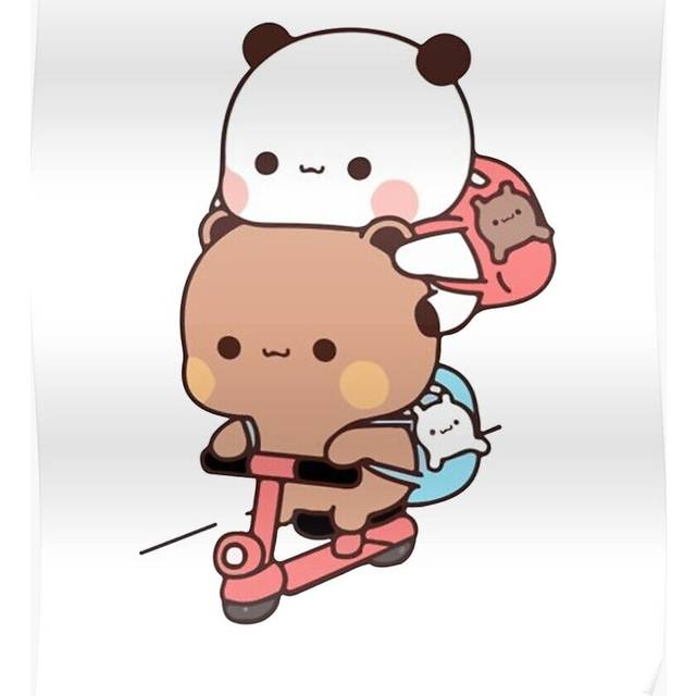 Posters Panda And Brownie Bear Couple Bike riding 16x20 inch or 20x20 inch Wall Art Soccer Print