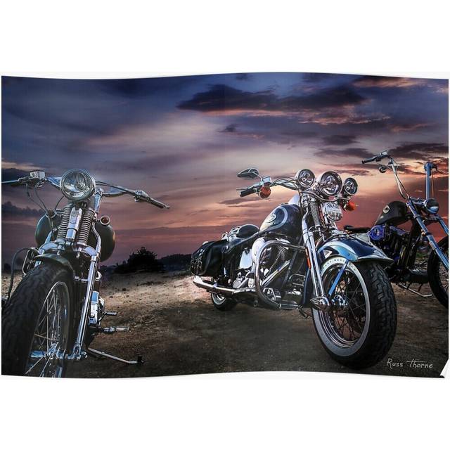 Posters Harley Davidson beautiful sunset 16x20 inch or 20x20 inch Wall Art Soccer Print