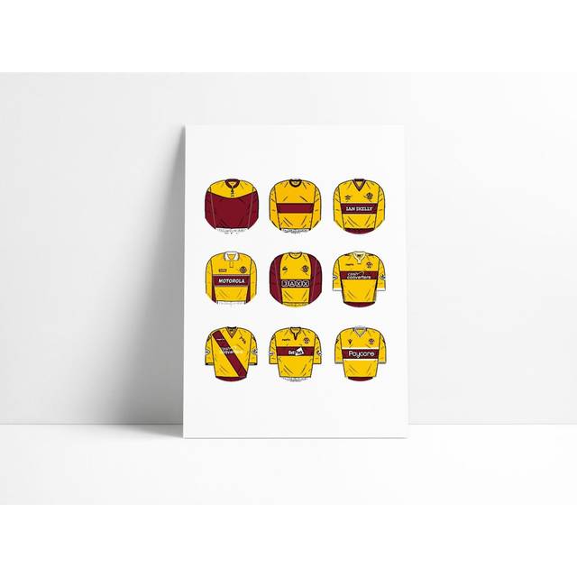 "Poster Motherwell Classic Football Kits Print Wall Art Picture Boys Gift 16x20"" or 20x20 inch"