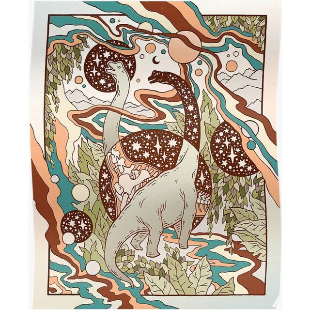 Posters Jurassic Portal Retro Rainbow Palette Dinosaur Science Fiction Art 16x20 inch or 20x20 inch Wall Art Soccer Print