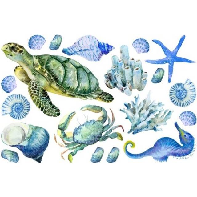 Bathroom Wall Sticker Shell Sea World Ocean Animal Sticker Self Adhesive PVC Wall Stickers