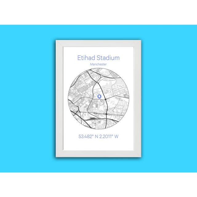 "Poster Manchester City Stadium Map Print Wall Art Football Picture Gift 16x20"" or 20x20 inch"