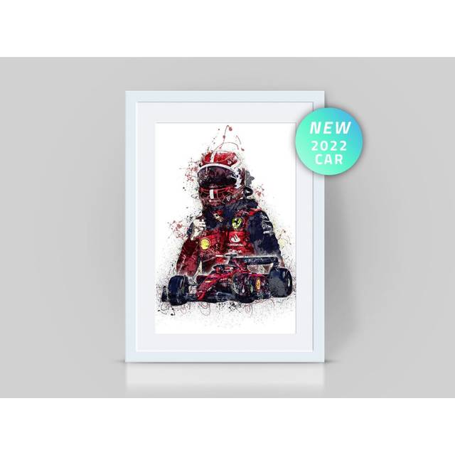 "Poster Charles Leclerc 2022 Car & Helmet Print F1 Grand Prix Wall Art Racing Picture 16x20"" or 20x20 inch"