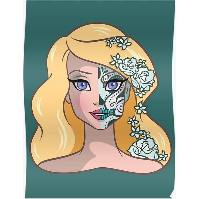 Posters Sugar Skull Series: Lady Swan 16x20 inch or 20x20 inch Wall Art Soccer Print