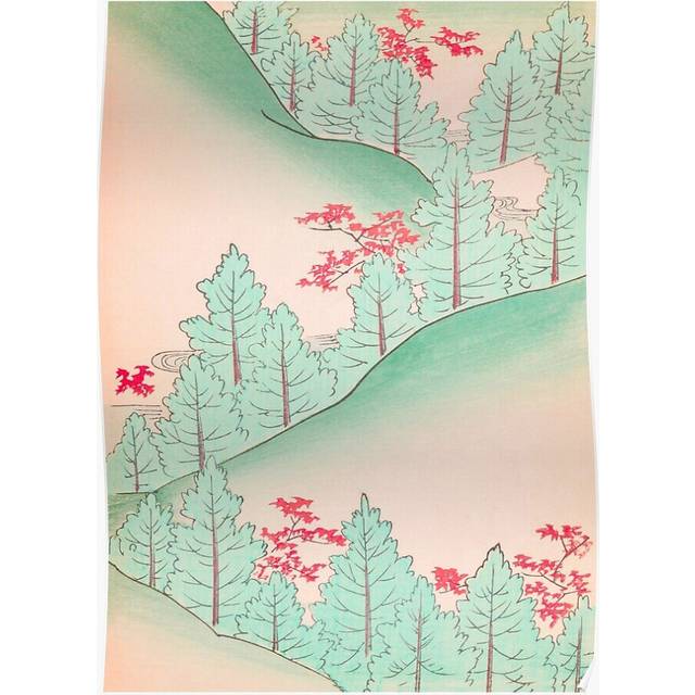 Posters Trees Mountain Landscape Vintage Japanese 16x20 inch or 20x20 inch Wall Art Soccer Print