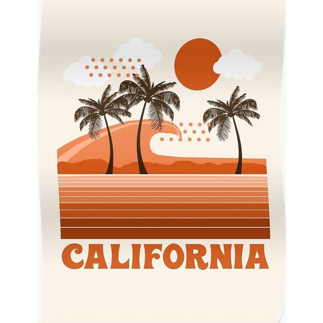 Posters California - retro 70s 1970's sun surfing beach throwback minimal design by Seventy Eight 16x20 inch or 20x20 inch Wall Art Soccer Print