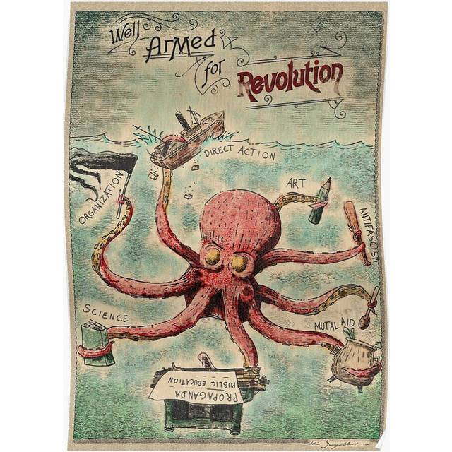 Posters Well Armed For Revolution - Octopus revolution 16x20 inch or 20x20 inch Wall Art Soccer Print