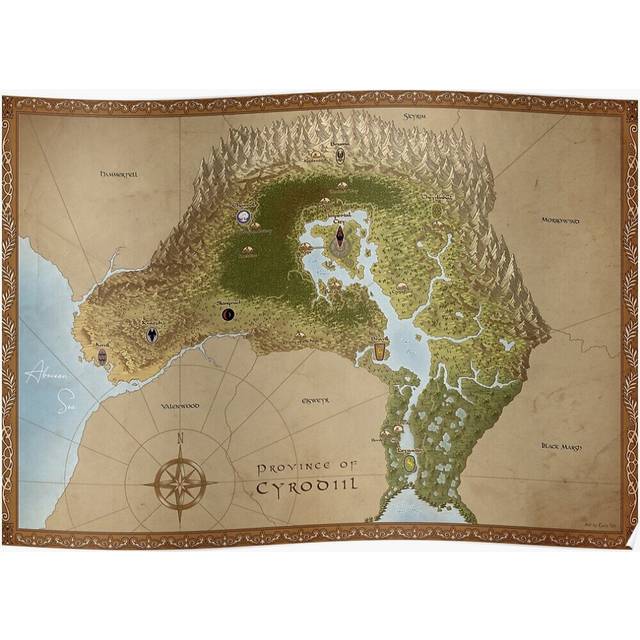 Posters Tamriel - Cyrodiil Map 16x20 inch or 20x20 inch Wall Art Soccer Print