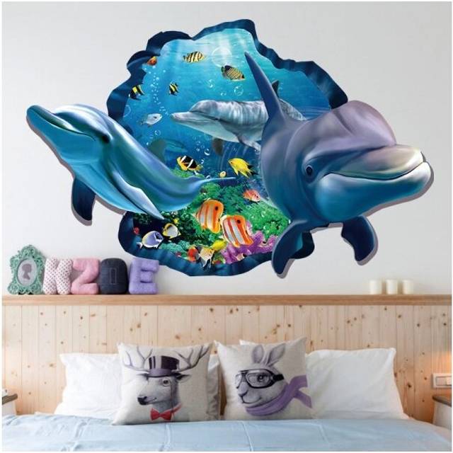 Underwater Fish Dolphin 3d Vivid Window Wall Stickers DIY Wall decals