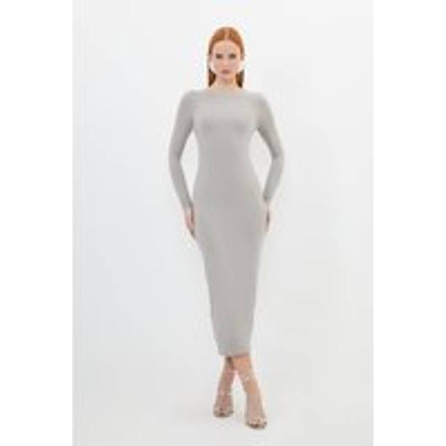 Contour Jersey Long Sleeve Midi Dress - Taupe
