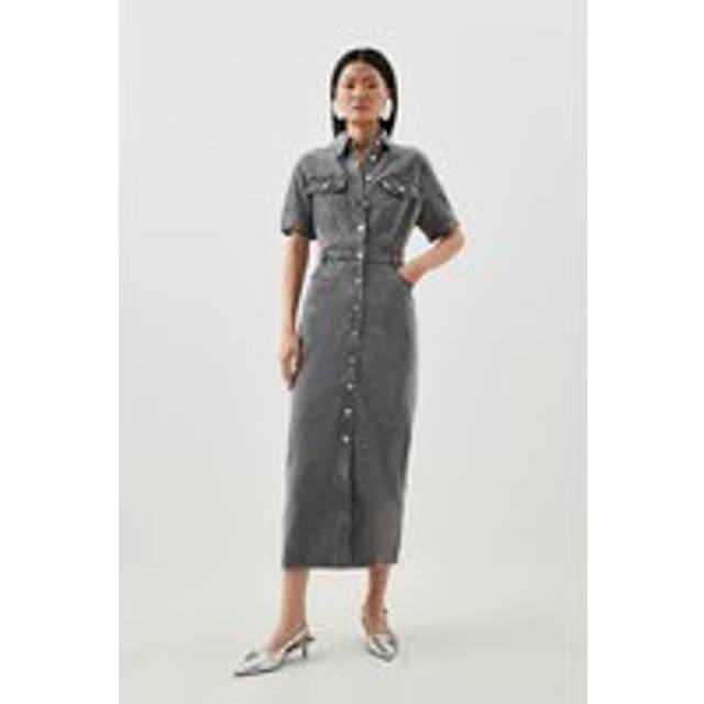 Denim Maxi Shirt Dress - Pale Grey