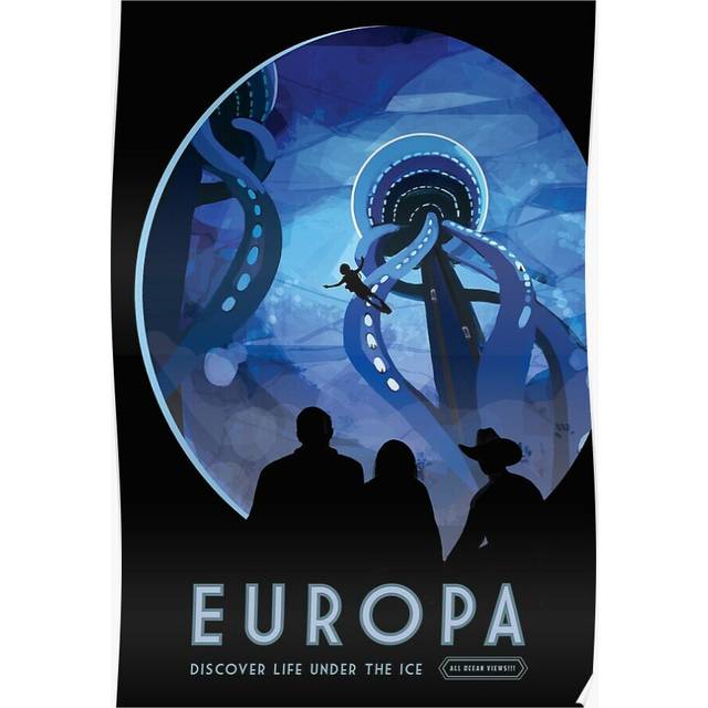 Posters EUROPA Discover Life Under the Ice! Jupiter Moon JPL NASA Space Program Visions of the Future 16x20 inch or 20x20 inch Wall Art Soccer Print