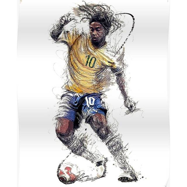 Posters Art Ronaldinho Drawing 16x20 inch or 20x20 inch Wall Art Soccer Print