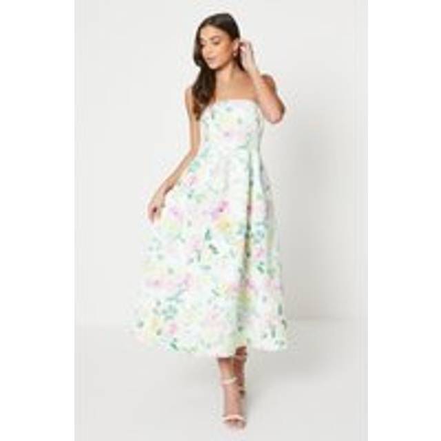 Oasis Womens Petite Floral Bandeau Ottoman Midi Dress - Lilac - Size 12 UK