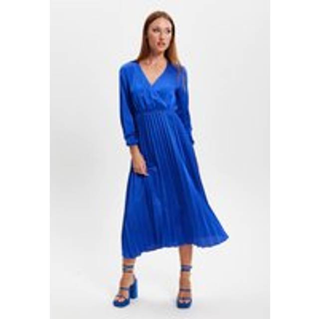 Womens Royal Blue Midi Dress With Pleat Details - 14