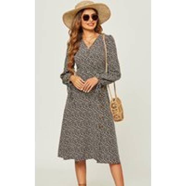 Side Zip Button Detail Floral Midi Wrap Dress In Black - 8-10