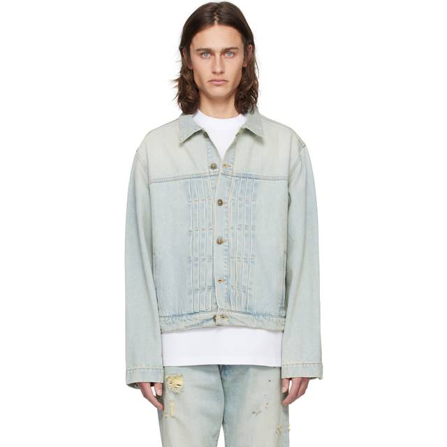 424 Blue Pleated Denim Jacket - BLEACHED LIGHT - L