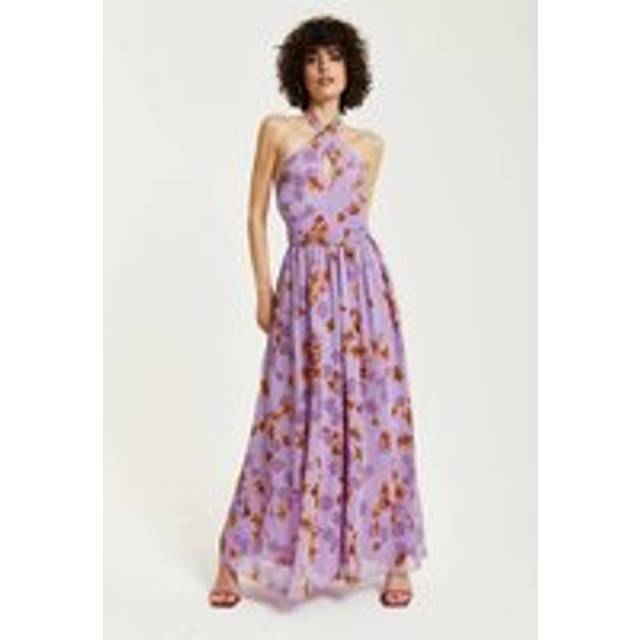 Womens Purple Floral Halter Neck Dress - 14