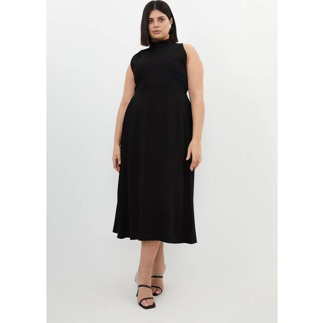 Plus Size Soft Tailored Pleated Panel Midaxi Dress - Black - 20