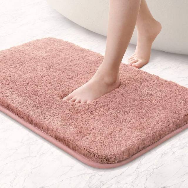 Extra Thick Water Absorbent Microfibre Bath Mat Washable Non-Slip Plush Bath Mat (Pink 40x60 cm)