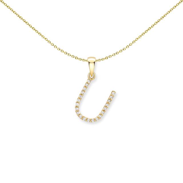 Jewelco London 9ct Yellow Gold Diamond Initial Charm Pendant Letter U 8mm x 15mm - INNR0212-U