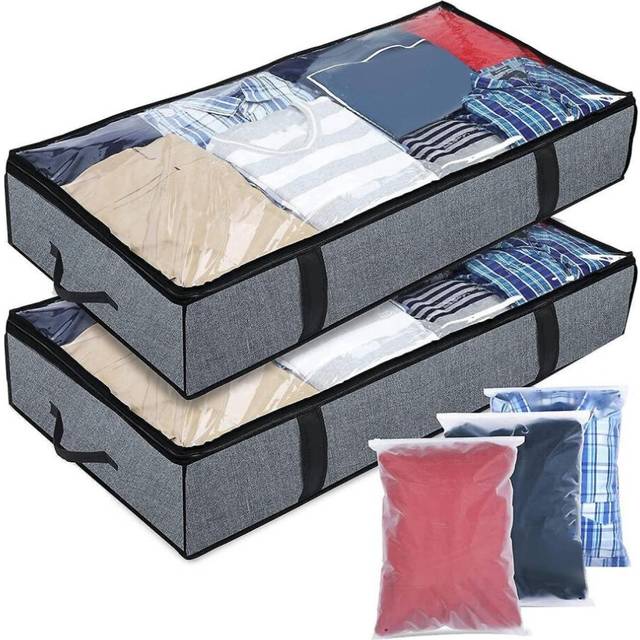 Pack Of 2 Under Bed Storage Box With 3x Zipper Closure Bags With Lid