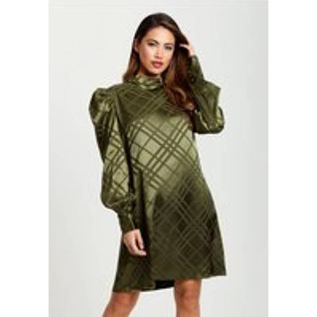 Womens Khaki Check Jacquard Mini Dress - Green - 8