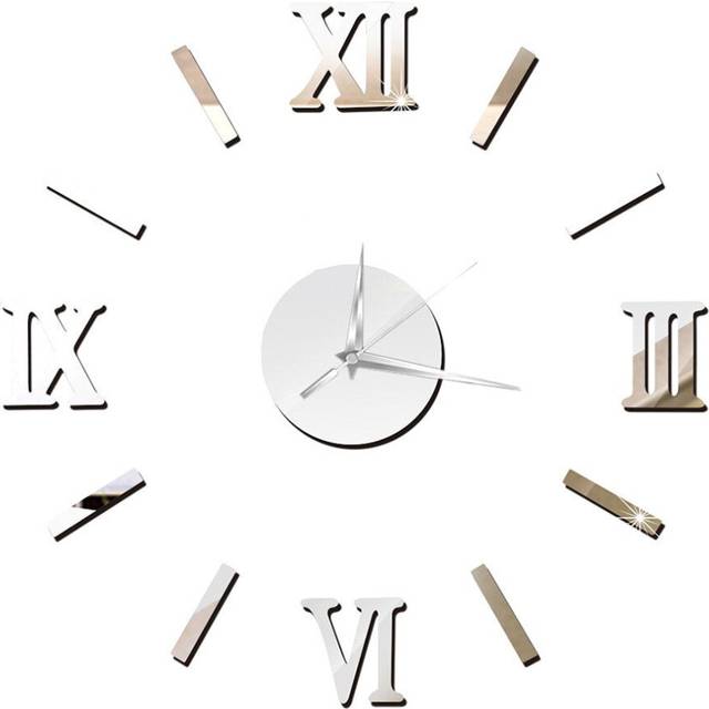(Silver) DIY Wall Clock Frameless 3D Mirror Wall Clock