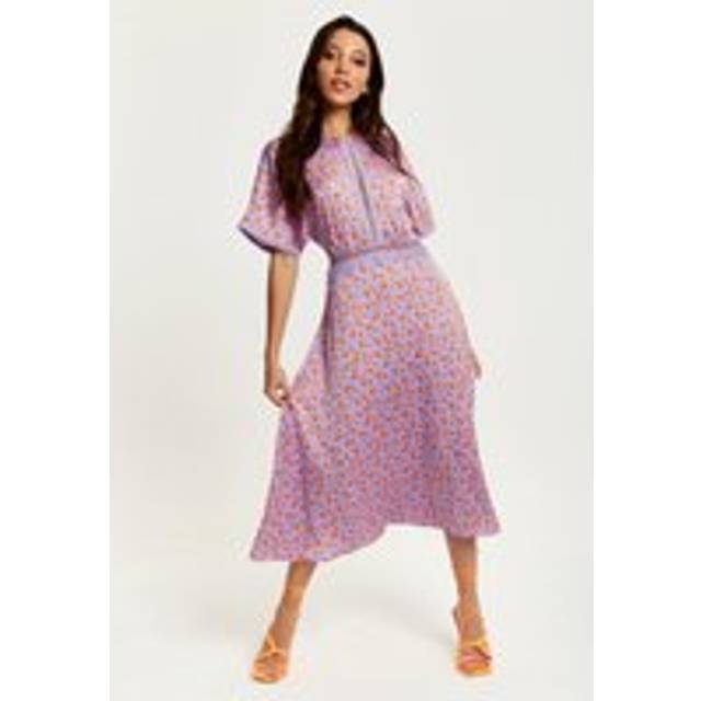 Womens Cheetah Print Midi Dress With Mesh Detailing In Lilac And Orange - Multi - 8