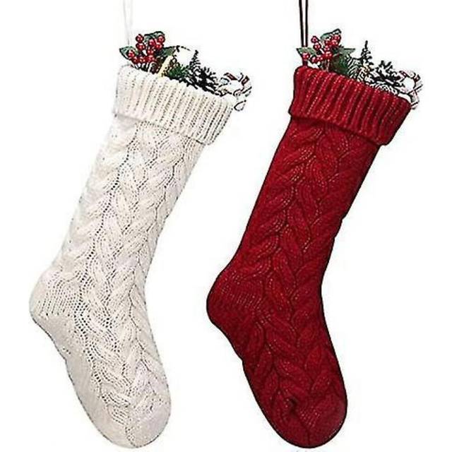 Knitted Christmas Stockings Gift Socks 46 Cm White/red Hanging Decor Unique Color Set