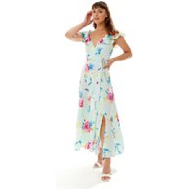 Womens Maxi Floral Print Wrap Dress in Mint Green - 12