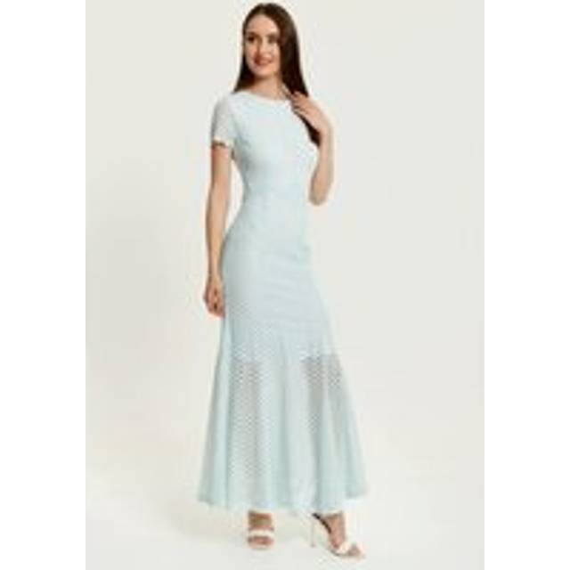 Womens Light Blue Lace Maxi Dress With Open Back Detail - 14